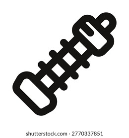 Shock absorber icon. This sleek minimal outline icon captures a compact shock‑absorber shaft with spring and mounting eyes in a simple vector style, ideal for car‑repair apps, parts catalogs, and suspension‑system diagrams. Its clean line art and recognizable coil‑over shape make it perfect for icons in maintenance checklists, part‑labeled images, and service‑center UIs focused on safety, ride comfort, and vehicle‑suspension components.