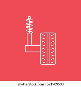 Shock Absorber On Wheel Line Icon On Red Background