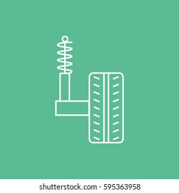 Shock Absorber On Wheel Line Icon On Green Background
