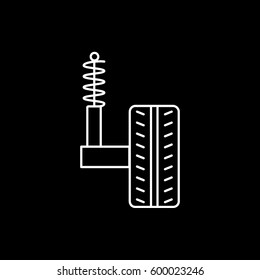 Shock Absorber On Wheel Line Icon On Black Background