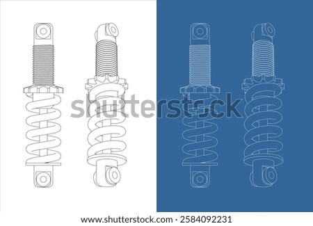 Shock Absorber Suspension System Technical Line Drawing Vector Illustration