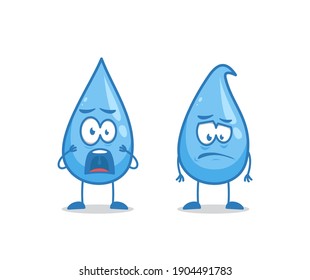 Shock afraid and disappointed water drop humanized cartoon character vector illustration mascot for world water day