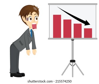 Shock Businessman Looking At Falling Graph