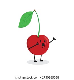 Shock Cherry Fruit Cute Character Mascot Vector Design