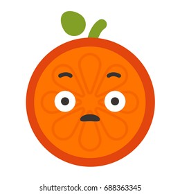 Shock emoji. Smiley orange fruit emoji. Vector flat design emoticon icon isolated on white background.
