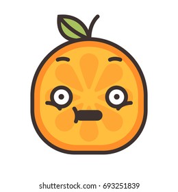 Shock emoji. Smiley orange fruit emoji. Vector flat design emoticon icon isolated on white background.
