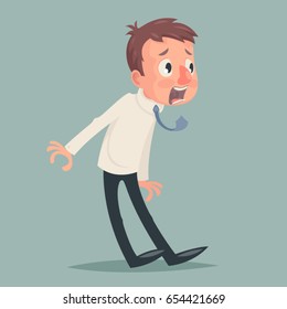 Shock Emotion Fear Horror Depression Stress Businessman Character Icon Retro Vintage Cartoon Design Vector Illustration