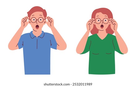 Shock and Excited People, Woman and Man Feels Shock with Wide Eyes and Open Mouth