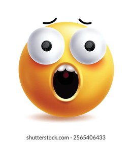 Shock face emoji clipart 3d character. Emoji surprise, scared, astonished, amaze, wonder and wow facial expressions graphic elements in white background. Vector illustration shocking emoticon clip art