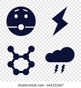 Shock icons set. set of 4 shock filled icons such as surprised emot, flash, thunderstorm