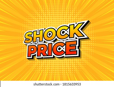 Shock price on yellow comics background. Shock price design template.