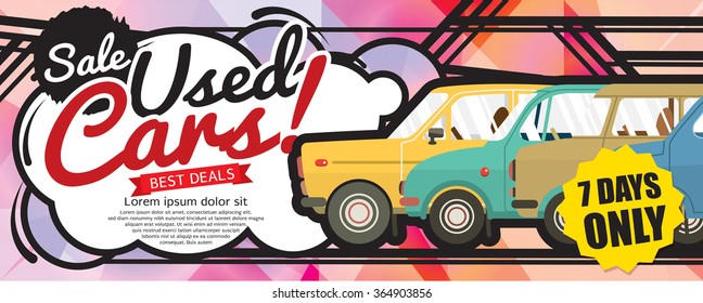 Shock Price Used Cars Sale 1500x600 Pixel Banner Vector Illustration