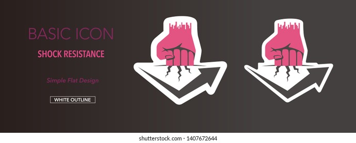 Shock resistance icon with white outline. Simple flat design.