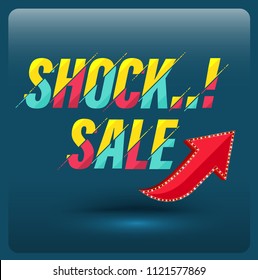 Shock sale with red arrow. Vector illustration for promotion advertising poster.