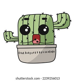 Shock scared and afraid cute cactus cartoon