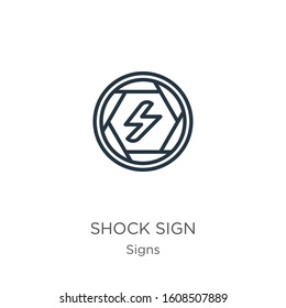 Shock sign icon. Thin linear shock sign outline icon isolated on white background from signs collection. Line vector sign, symbol for web and mobile