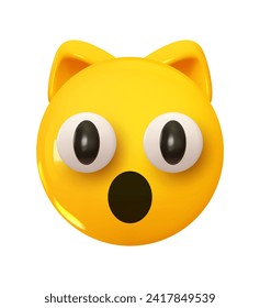 Shock or surprise cat Emoji. Emotion 3d cartoon icon. Yellow round emoticon. Vector illustration