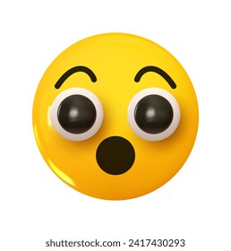 Shock or surprise Emoji. Emotion 3d cartoon icon. Yellow round emoticon. Vector illustration