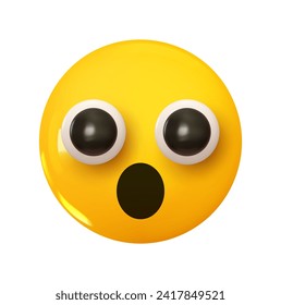 Shock or surprise Emoji. Emotion 3d cartoon icon. Yellow round emoticon. Vector illustration