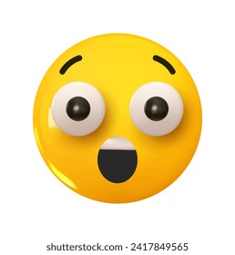 Shock or surprise Emoji. Emotion 3d cartoon icon. Yellow round emoticon. Vector illustration