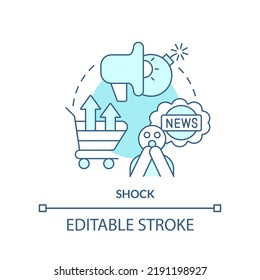 Shock turquoise concept icon. Using emotional trigger in marketing abstract idea thin line illustration. Unexpected event. Isolated outline drawing. Editable stroke. Arial, Myriad Pro-Bold fonts used