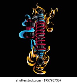 shockbreaker illustration with a broken helmet on the side and the other side of the Japanese red satan.