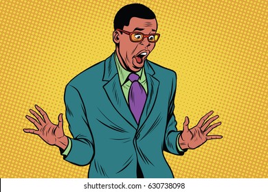 Shocked African American businessman. Pop art retro vector illustration