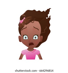 Shocked african girl face with cartoon female emoji icon or avatar vector illustration