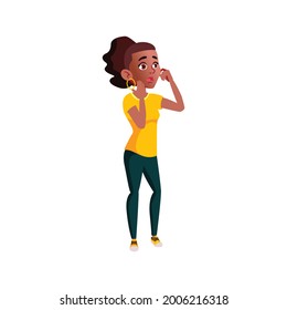 shocked african girl saw championship game score on score-board cartoon vector. shocked african girl saw championship game score on score-board character. isolated flat cartoon illustration