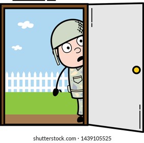 Shocked After See Inside - Cute Army Man Cartoon Soldier Vector Illustration