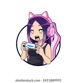 Shocked anime gamer girl esport gaming vector logo mascot