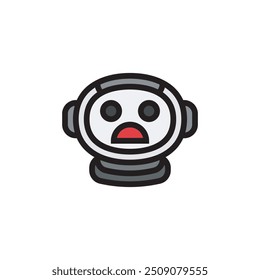 Shocked astronaut emoticon flat icon vector design illustration, simple flat design, isolated on white background. 