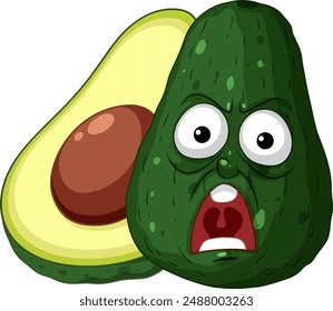 A shocked avocado with a cut half