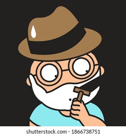 Shocked Boy Looking At His Fading Face After Shaving Beard With Trimmer Concept Card Character illustration