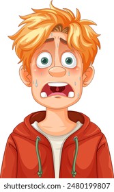 A shocked boy with sweat drops