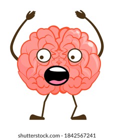 Shocked brain emoticon screaming holding head on white