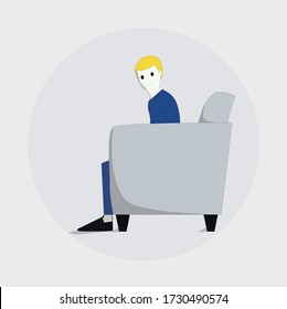shocked businessman face expression on sofa