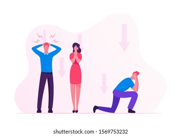 Shocked Businesspeople Feeling Failure And Frustrated With Their Work. Stressed Business People Holding Head And Close Mouth Trying Not To Cary Cos Of Financial Crisis. Flat Vector Illustration