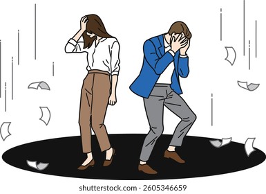  Shocked Businessperson Illustration Set. Businesspeople reacting to failure, stress, or conflict. Perfect for presentations, websites, and materials on business struggles or emotional moments.