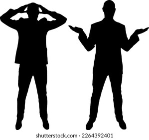 Shocked by problems and frustrated man confused by mistake. Business Concept. Vector Silhouette