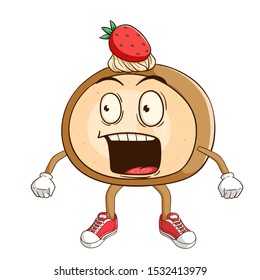 shocked cake roll cartoon character with funny expression