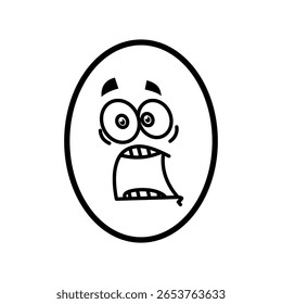 Chocado Cartoon Egg Face - Engraçado Doodle Expressão em Preto e Branco. 