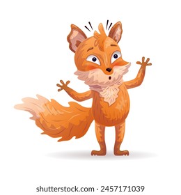 Shocked cartoon fox. Anthropomorphic character. Vector illustration.