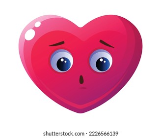 Shocked cartoon heart smile flat icon 3d pink emoji