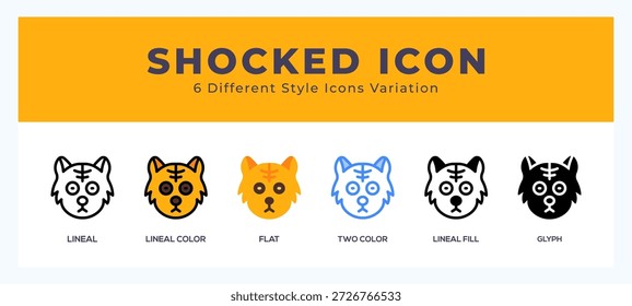 Shocked cat icon in filled. thin line. outline stroke and flat style.