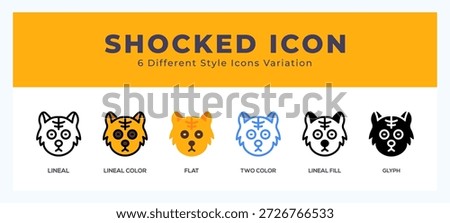 Shocked cat icon in filled. thin line. outline stroke and flat style.