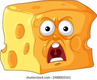 A shocked cheese block with expressive eyes