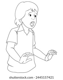 Shocked child expression and body gesture in otline and vector format.