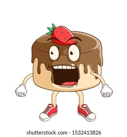 shocked chocolate pudding cartoon character with funny expression
