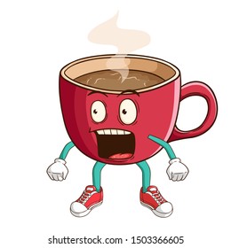 shocked coffee cup cartoon character with funny expression